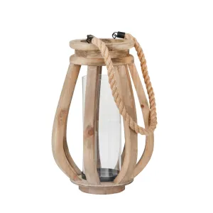 WOOD 16" LANTERN W/GLASS, BROWN