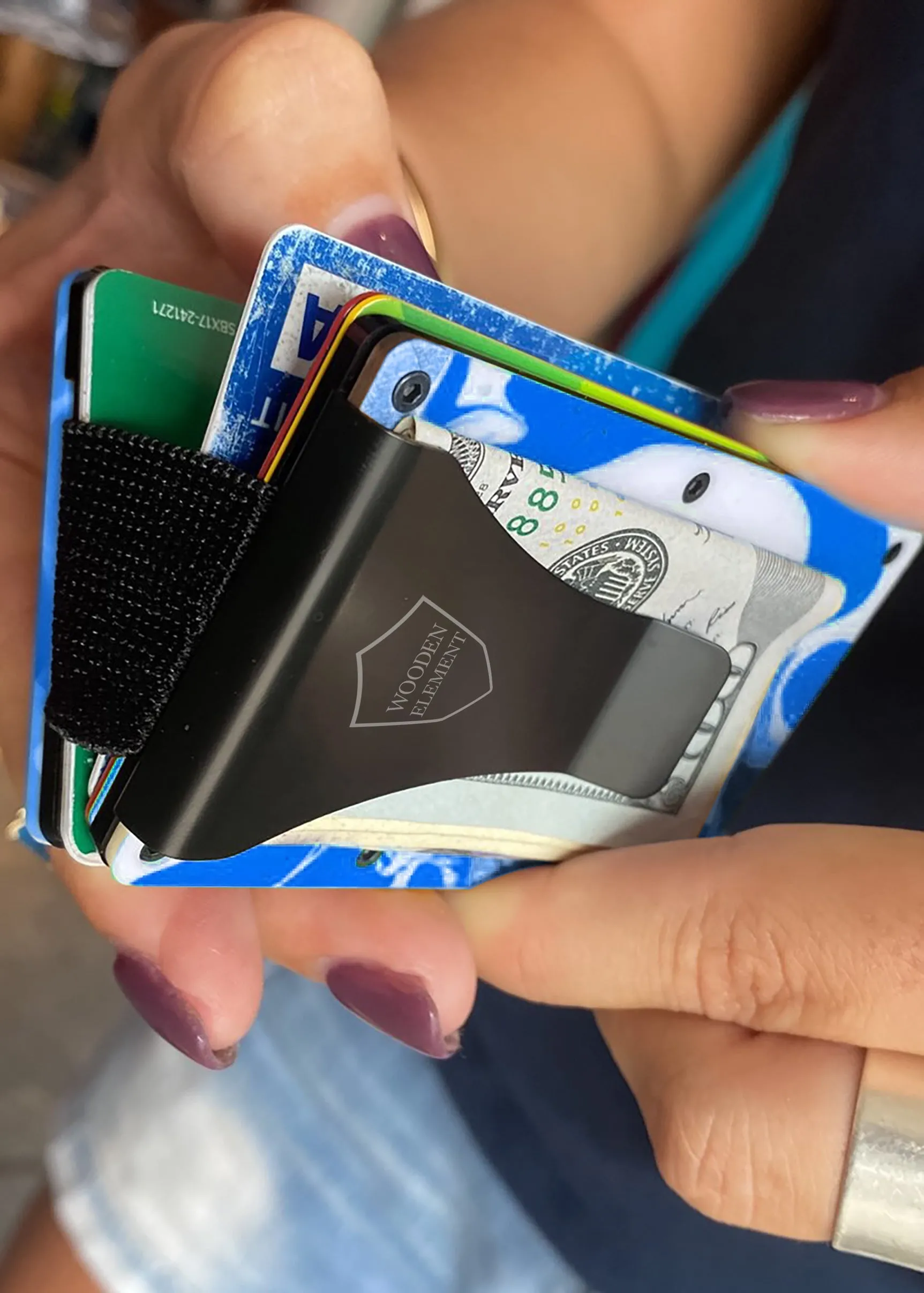 Wood and Resin Smart Wallet (Blue and White)