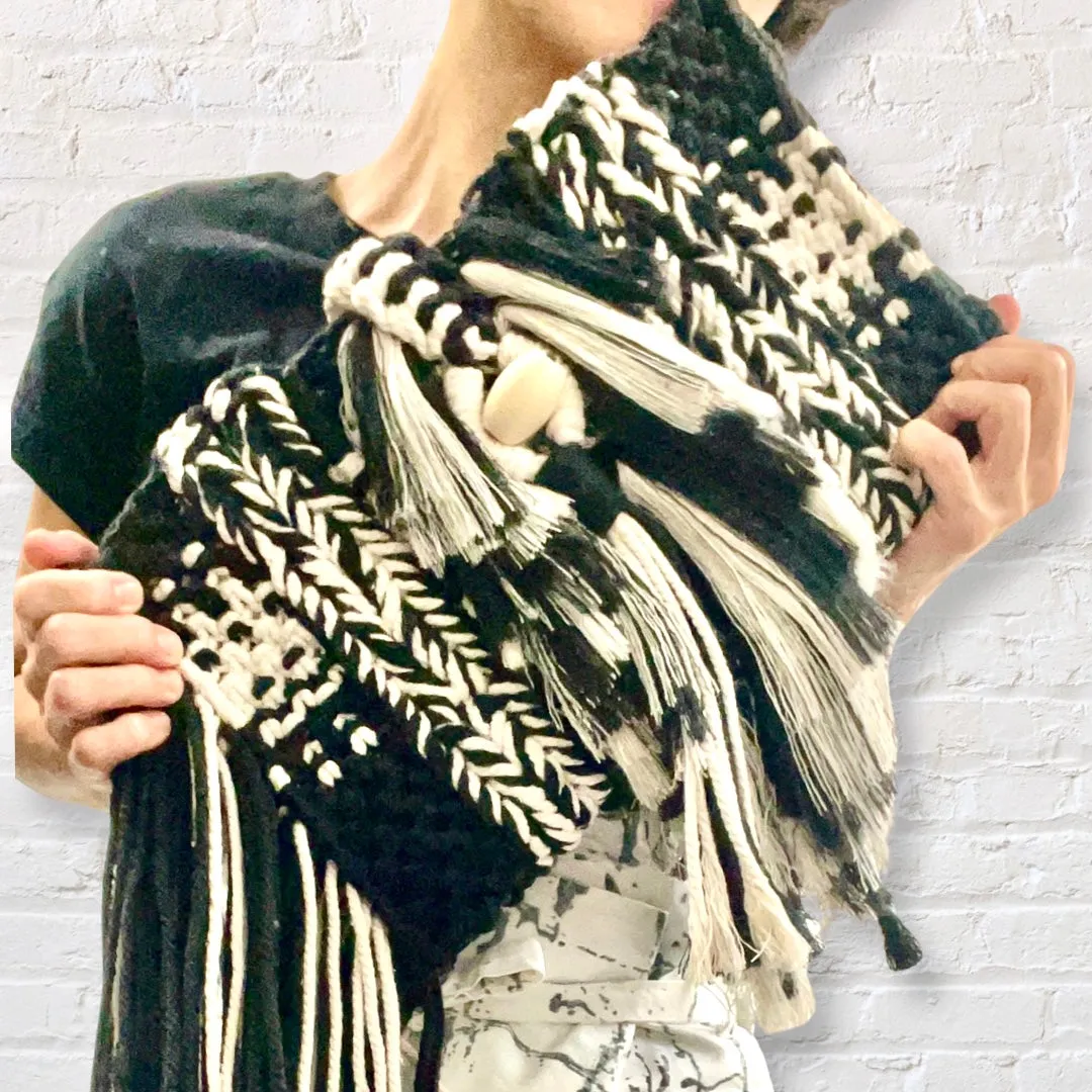 Zulu - Handwoven Black and White Monochrome Macrame Clutch Bag